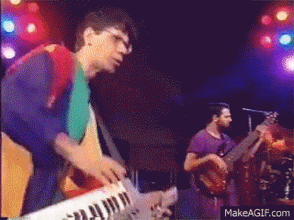 Keyboardist performing with a live band