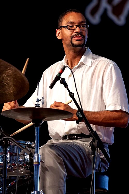 Drummer performing live