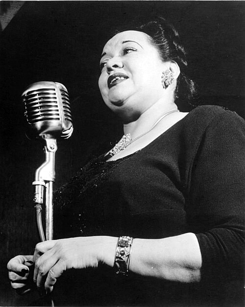 Jazz vocalist with vintage microphone